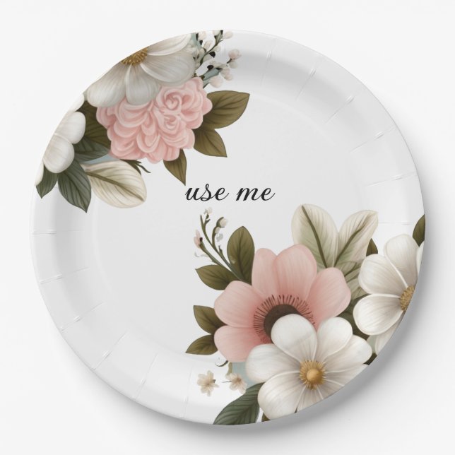 pink floral vector paper plate (Front)