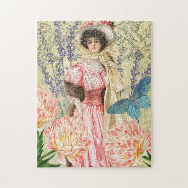 Pink Floral Victorian Woman Regency Jigsaw Puzzle (Vertical)