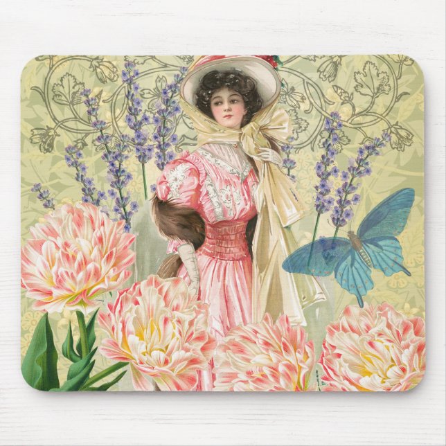 Pink Floral Victorian Woman Regency Mouse Pad (Front)