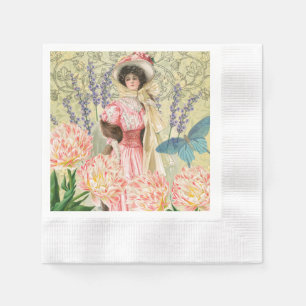 Pink Floral Victorian Woman Regency Napkin