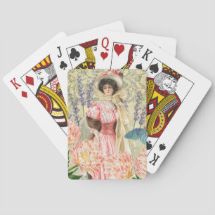 Pink Floral Victorian Woman Regency Playing Cards