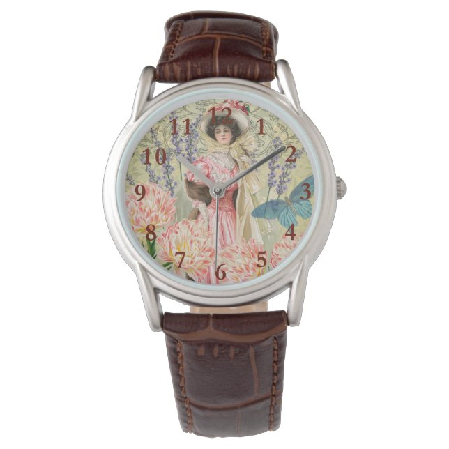Pink Floral Victorian Woman Regency Watch (Front)