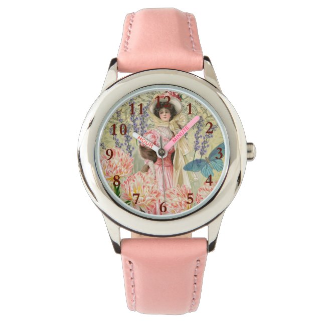 Pink Floral Victorian Woman Regency Watch (Front)
