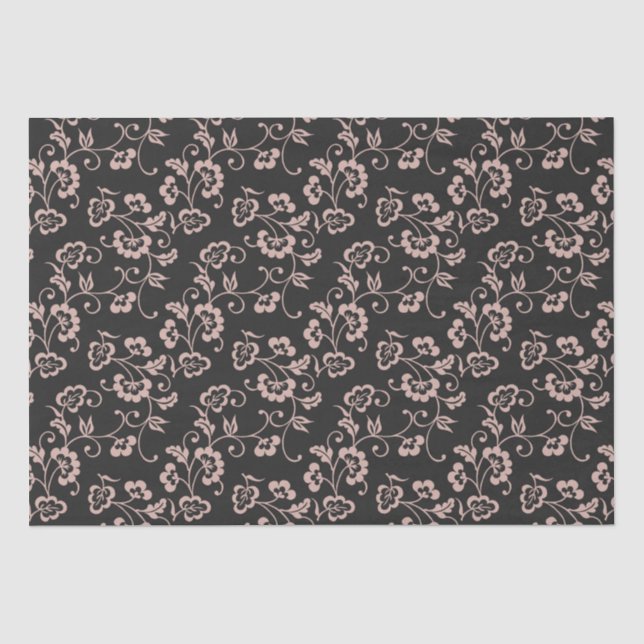Pink Floral Vine Pattern on Dark Grey Tissue Paper (Front)