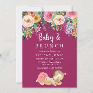Pink Floral Vintage Baby Brunch Baby Shower Invite