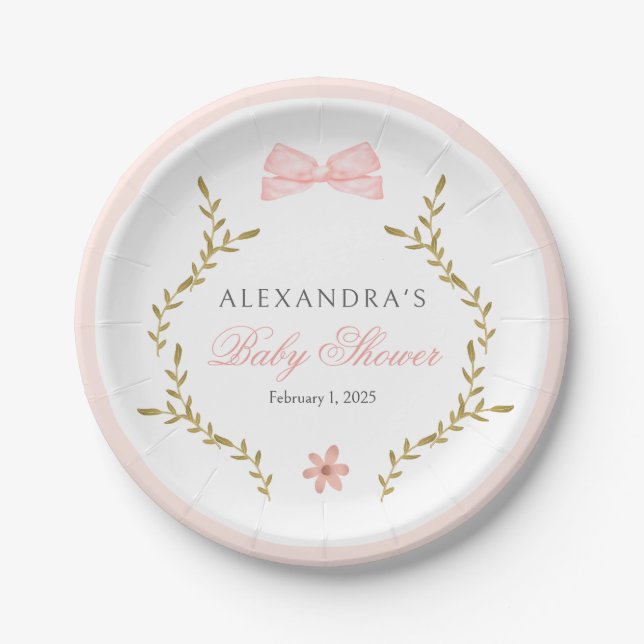 Pink Floral Vintage Baby Shower Paper Plate (Front)