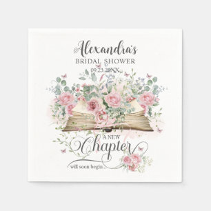 Pink Floral Vintage Book New Chapter Bridal Shower Napkin
