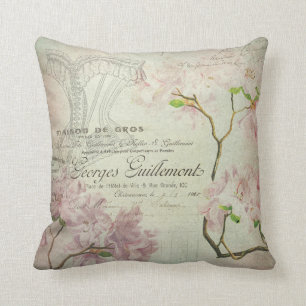 Pink Floral Vintage Chic French Script Home Decor Cushion