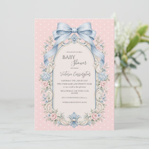 Pink Floral Vintage Elegant Baby Shower Invitation