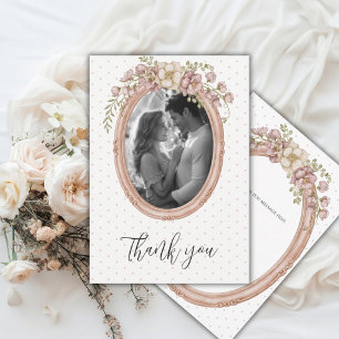 Pink Floral Vintage Frame Photo Thank You Card