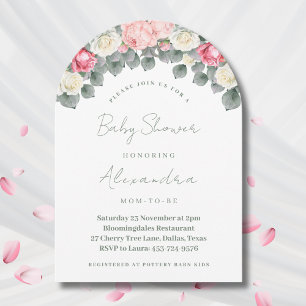 Pink Floral Vintage Garden Roses Baby Shower Invitation