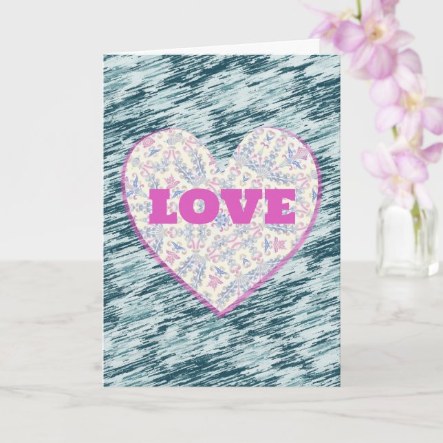 Pink Floral Vintage Heart Love Valentine Card (Orchid)