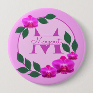 Pink floral vintage personalised name initial 10 cm round badge