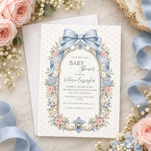 Pink Floral Vintage Polkadots Baby Shower Invitation