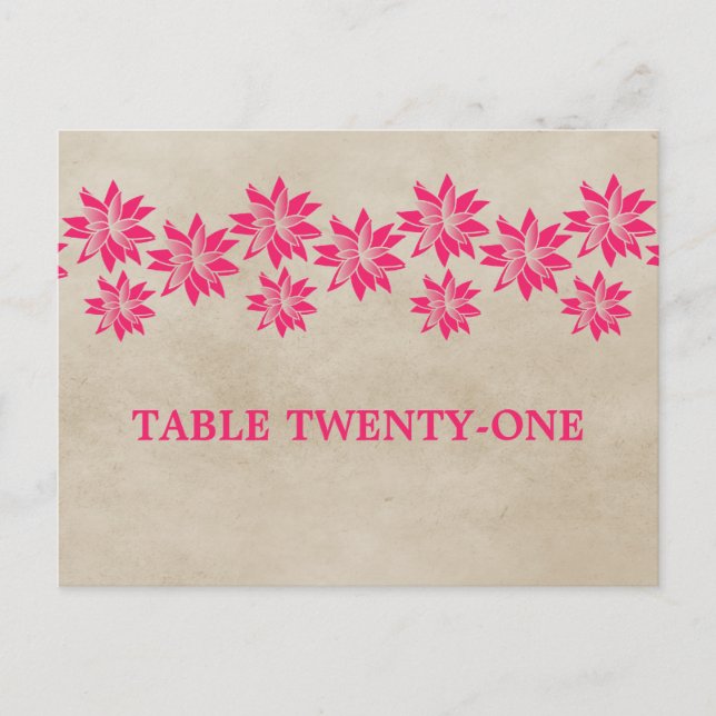Pink Floral Vintage Table Number Postcard (Front)