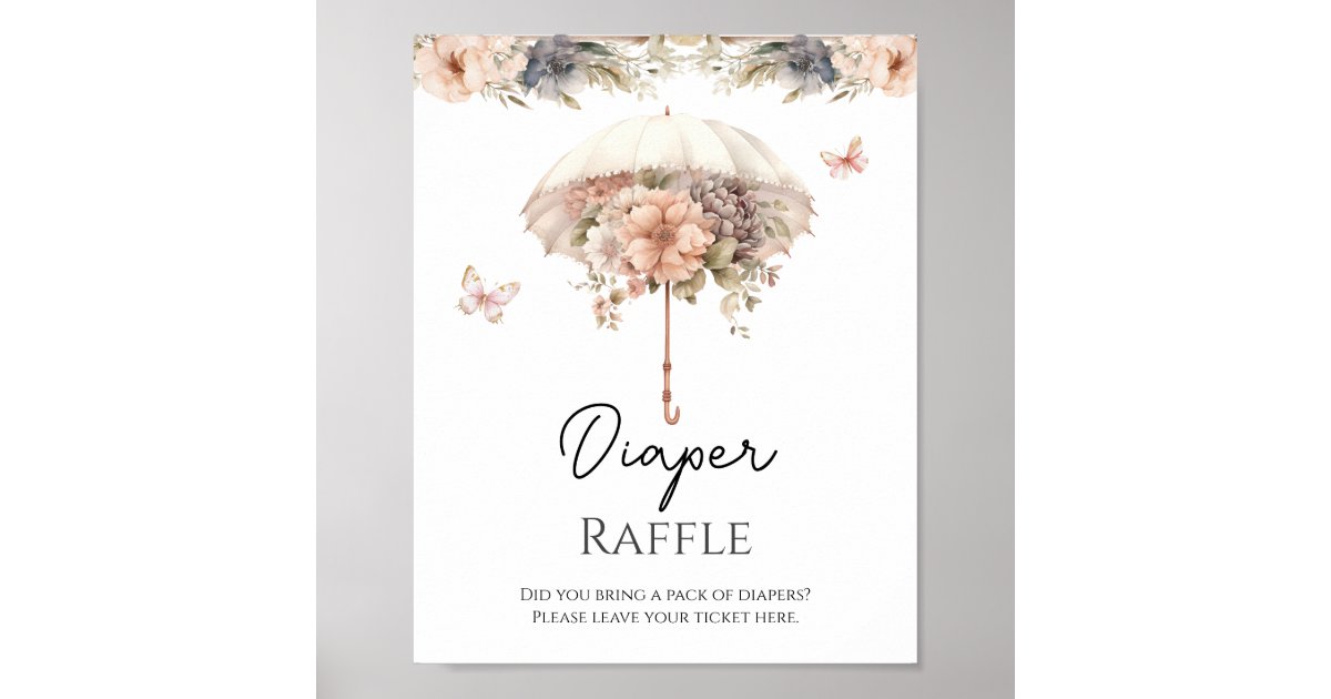 Umbrella Raffle Pink Floral Vintage Umbrella Diaper Raffle Poster | Zazzle
