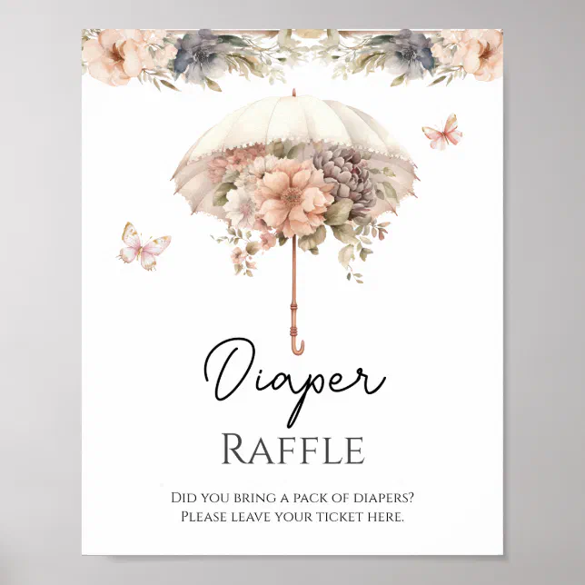 Umbrella Raffle Pink Floral Vintage Umbrella Diaper Raffle Poster | Zazzle