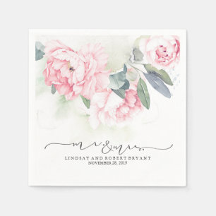 Pink Floral Vintage Watercolor Wedding Napkin