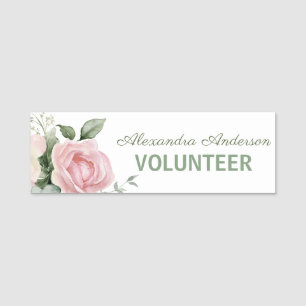Pink Floral Volunteer  Name Tag