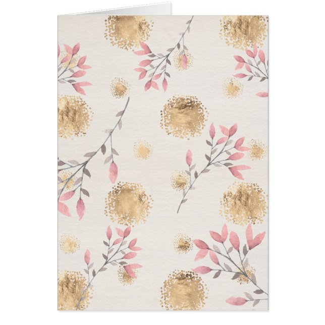 Pink Floral w/Gold Spatter Dots Blank Inside Card (Front)