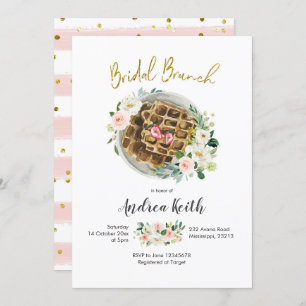 Pink Floral Waffle Bridal Brunch Invitation