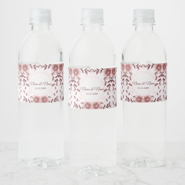 Pink Floral Water Bottle Label (Bottles)