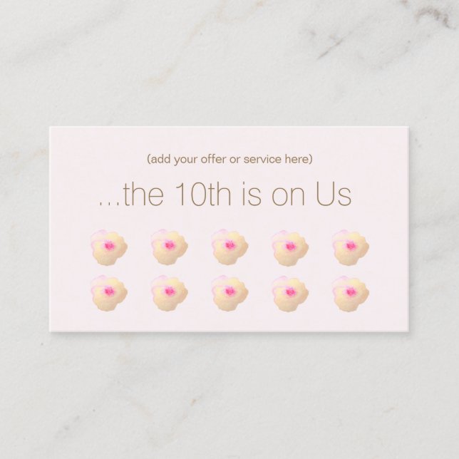 Pink Floral Watercolor 10 Punch Customer Loyalty Card (Front)