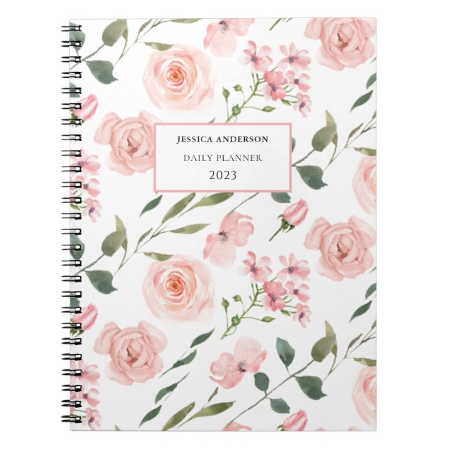 Pink Floral Watercolor 2023 Planner  Notebook (Front)