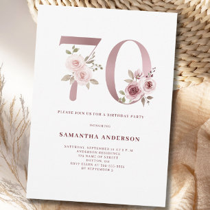  Pink Floral Watercolor 70th Birthday  Invitation
