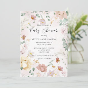 Pink Floral Watercolor Baby Shower Invitation