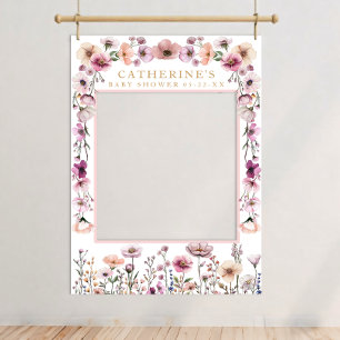 Pink Floral Watercolor Baby Shower Photo Booth Poster