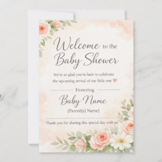 Pink Floral Watercolor Baby Shower Welcome Sign –  Invitation