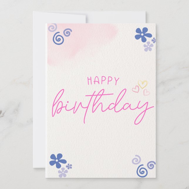 Pink Floral Watercolor Birthday Invitation Card  (Back)