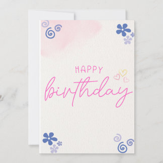 Pink Floral Watercolor Birthday Invitation Card 
