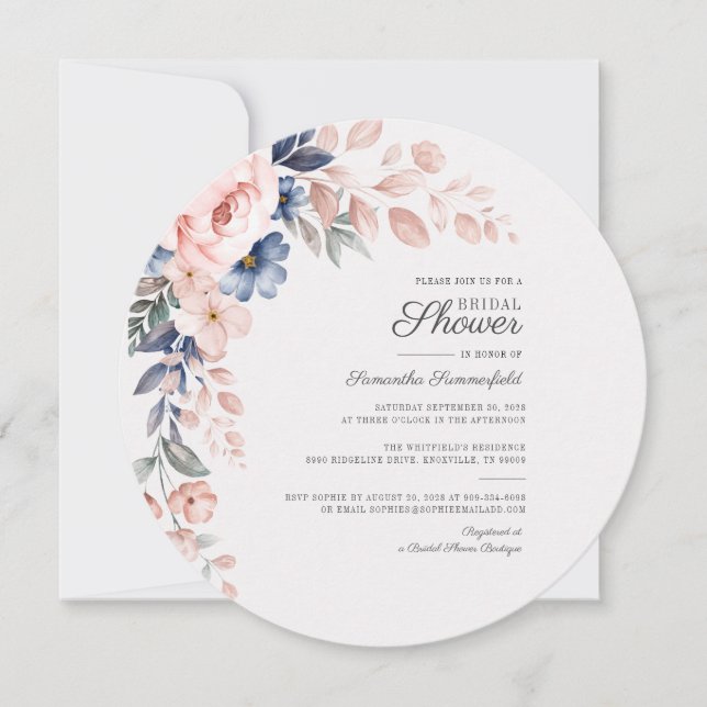 Pink Floral Watercolor Bloom Bridal Shower Invitation (Front)