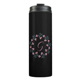 Pink Floral Watercolor Botanical Black Thermal Tumbler