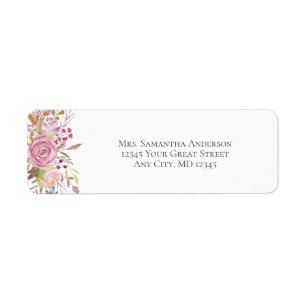 Pink Floral Watercolor Botanical Return Address Label