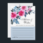 Pink Floral Watercolor Botanical Wedding Advice Card<br><div class="desc">Elegant wedding advice & wishes card featuring bright pink watercolor roses,  blue and grey foliage on a white background.</div>