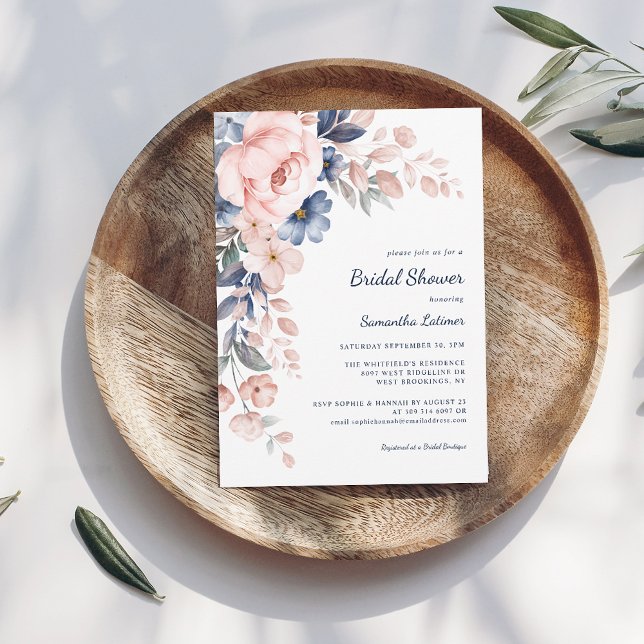 Pink Floral Watercolor Bridal Shower Invitation (Pink Floral Watercolor Script Garden Bridal Shower Invitation)