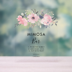 Pink Floral Watercolor Bridal Shower Mimosa Bar Acrylic Sign