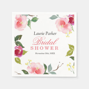 Pink Floral Watercolor Bridal Shower Napkin