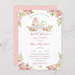 Pink Floral Watercolor Bridal Shower Tea Party Invitation