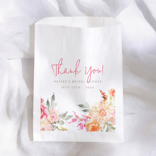 Pink Floral Watercolor Bridal Shower Thank You Favour Bag