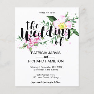 Pink Floral Watercolor Cheap Wedding Invitation