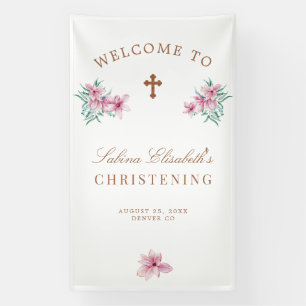 Pink floral watercolor Christening welcome sign