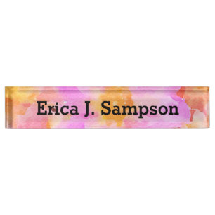Pink Floral Watercolor Desk Name Plate