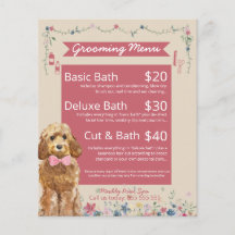Pink Floral Watercolor Dog Grooming Services Menu