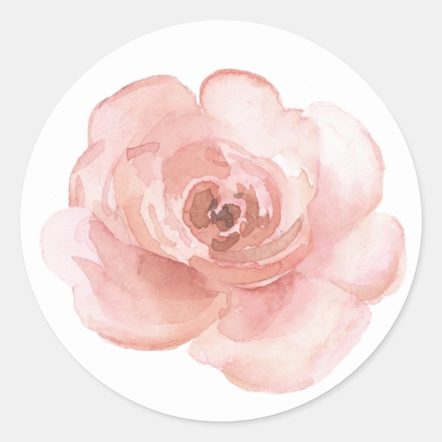 Pink Floral Watercolor Elegant Pretty Classic Round Sticker (Front)