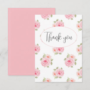 Pink Floral Watercolor Flat Thank You Card