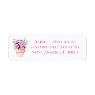 Pink Floral Watercolor Flower Spring Shabby Chic Return Address Label